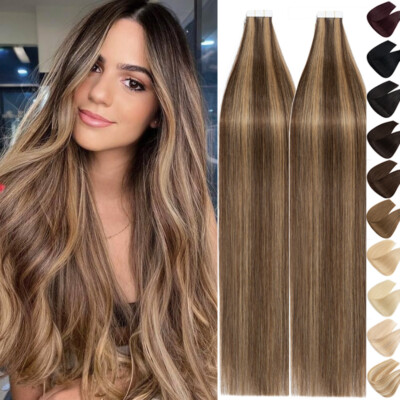 Unsichtbar Tape In Remy Echthaar Extensions Haarverlängerung Weft 20-40 Tressen