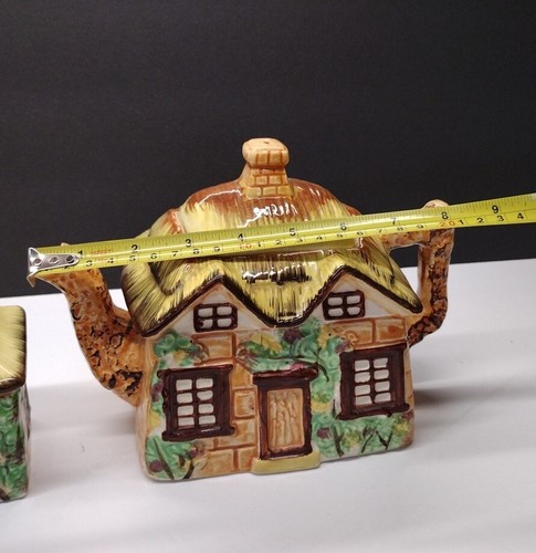Occupied Japan Cottage House Tea Pot, Creamer,Sugar,Salt, Pepper, Mustard,Tray - Picture 17 of 24