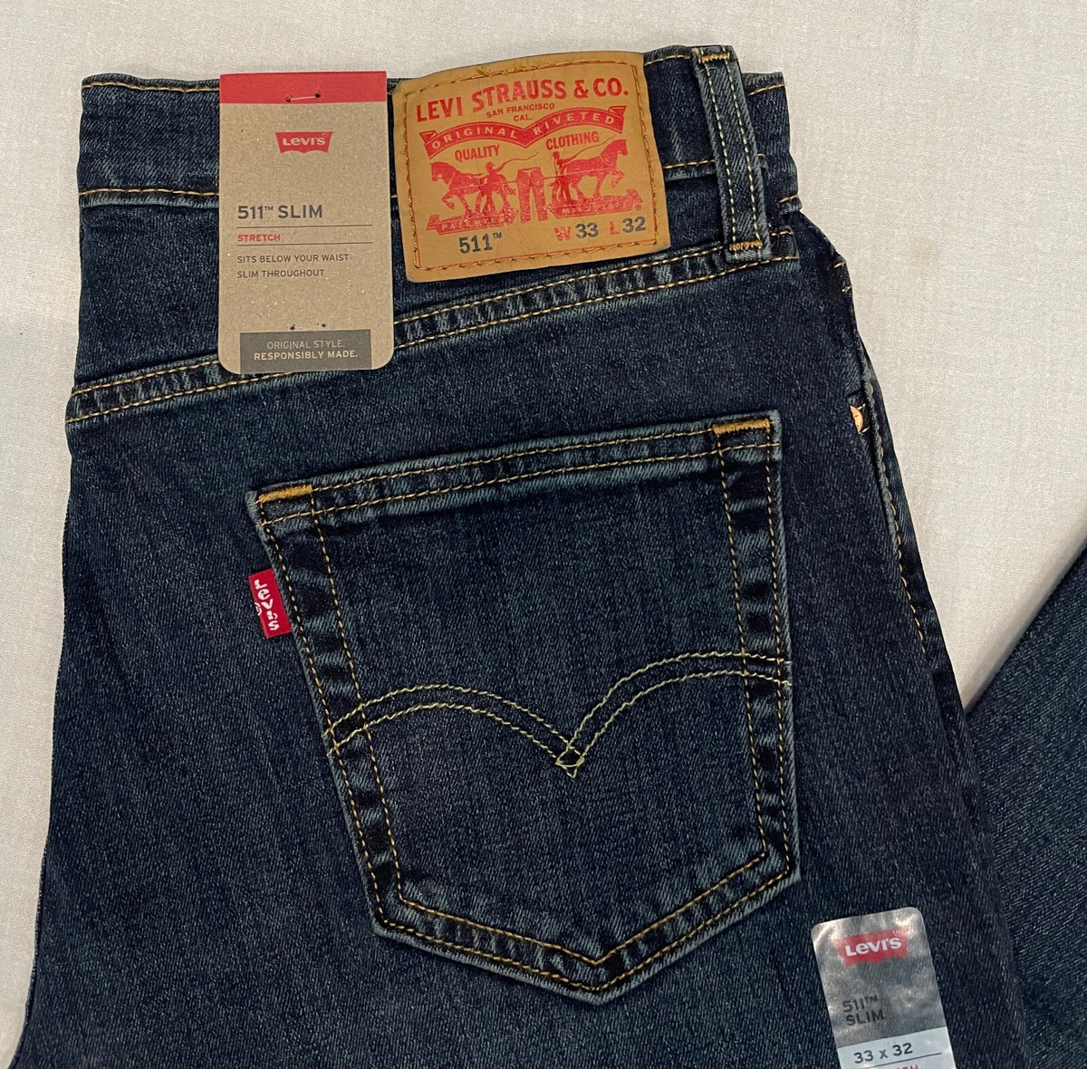 Levis 511 Men's Slim Fit Stretch Jeans 33X32 Dark Blue W33L32