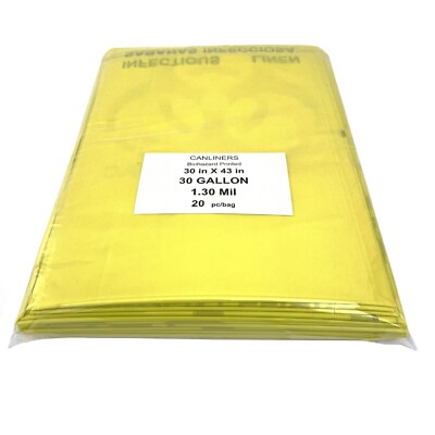 30 Gallon 1.30 Mil Yellow Garbage Bag 30 in x 43 in, 20 Bags