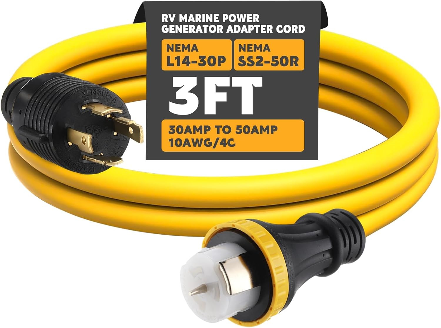 3FT NEMA L14-30P to SS2-50R RV Marine Power Generator Adapter Cord, 30A 4 Prong