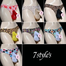 Men Sissy Sexy Sheer Lace Ice Silk Sheath Underwear Panties Pouch Thongs Briefs