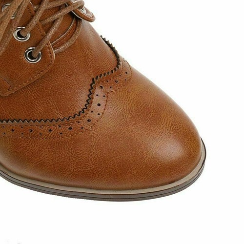 Womens Lace Up Block High Heels Brogues 