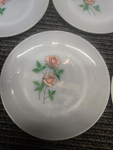 Vintage Fire King Anniversary Rose Lot 5 Plates Milk Glass Pink Rose Plates--26 - Picture 11 of 16