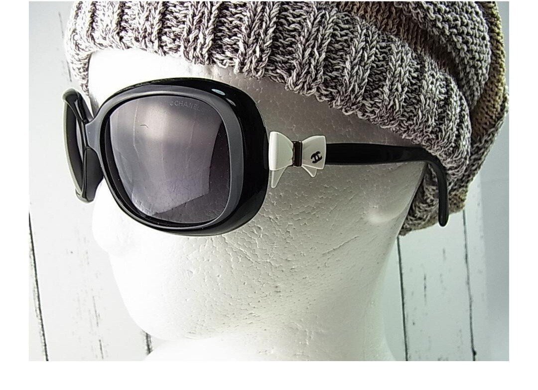 CHANEL 5170-A Black Ribbon Side Coco Logo Plastic Frame Sunglasses #3