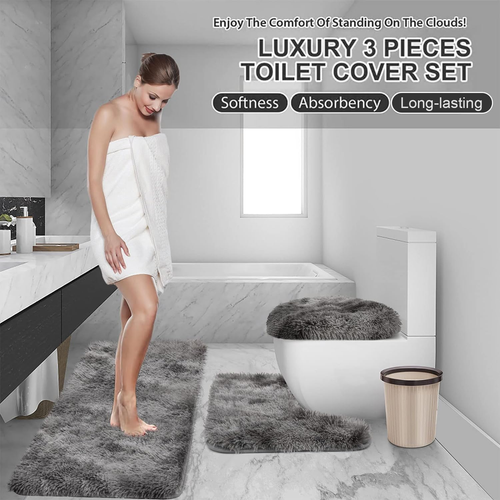 3 Piece Thicken 0.4" Bath Rugs Set, Bath Rug, Contour Mat, Toilet Seat Cover, Su - Picture 7 of 12