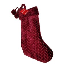 Merry Brite 21 inch Red Velvet Christmas Stocking With Pom-Pom Accents