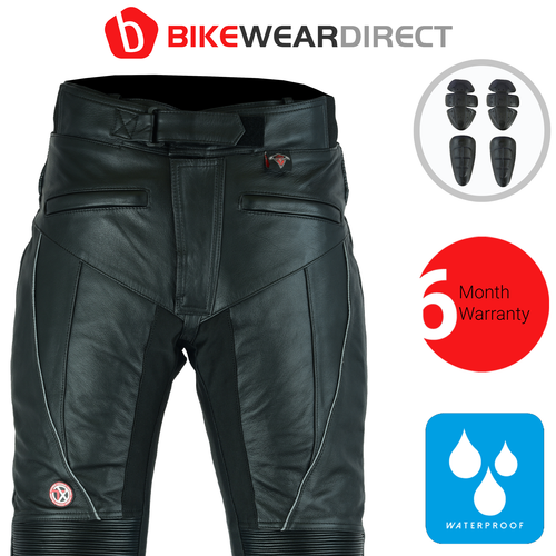 (42W / 34L) Waterproof Leather Motorbike Motorcycle Trousers with CE Armour Biker Racing