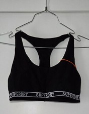 Size 10 Superdry Organic Cotton Multi Logo Black Crop Bralette Top-Activewear