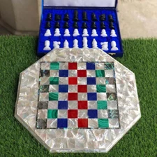 Handicraft Marble Chess Set Board Game Semi Precious Multi Inlay Stone Work