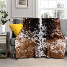 Cow Print Blanket Soft Flannel Lightweight Cowhide Western Throw Blanket Cozy...