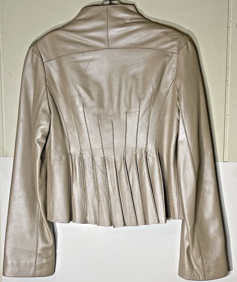 Chaqueta de cuero para mujer Arden B talla pequeña crema marfil recortada corta Y2K vintage Foto 3 de 4
