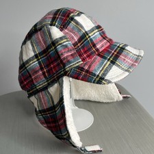 Baby Gap Plaid Trapper Hat FauxFurLining w/Ear Flaps  Hook  Loop 12-18 Months