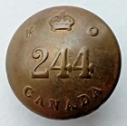 Rare WW1 Canadian Army The 244th (kitchener's Own) Battalion CEF Brass Button