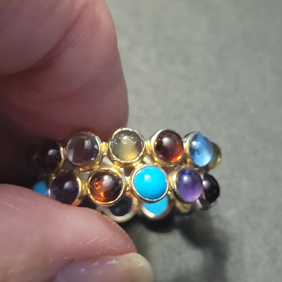 14KYellow Gold Cabochon Multi-Gemstone Eternity Band Size 10.75 Stunning Ring - Image 4 of 4