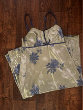 Jones New York Satin Floral Sleeveless Gown dress Adjustable Straps Bow 90s M