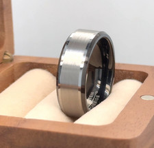 8mm Black Tungsten Men's Wedding Band, Gray Matte Brushed Ring, Husband Gift