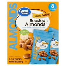 Great Value Lightly Salted Roasted Almonds 8 Pack 1 oz Snack Nuts Protein Packs