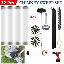 32x Flexible Chimney Sweep Set Flue Sweeping Brush & Rod Soot Cleaning Rods Kit