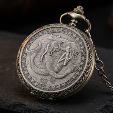 Antique Silver Tone Mermaid Pocket Watch - Vintage Fantasy Collectible