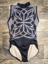 Silver Black Balera Stained Glass Print Leotard Size LC adult Med