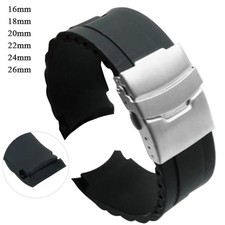 Curved End Black Waterproof Silicone Rubber Watch Strap Band 16 18 20 22 24 26mm