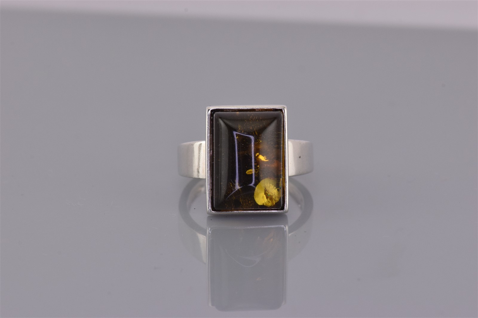 Sterling Silver 15mm Framed Rectangular Domed Amb… - image 1