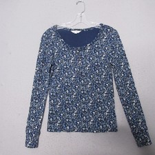 Lucky Brand Top Medium Blue Ditsy Floral Henl...