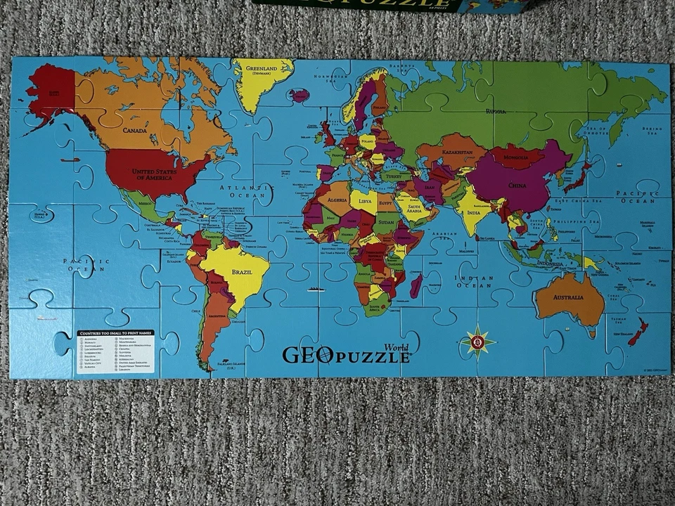GEOToys World Geo Puzzle 68 Pcs Geography Map 26" x 12.5" Jigsaw Complete - Image 3 of 4
