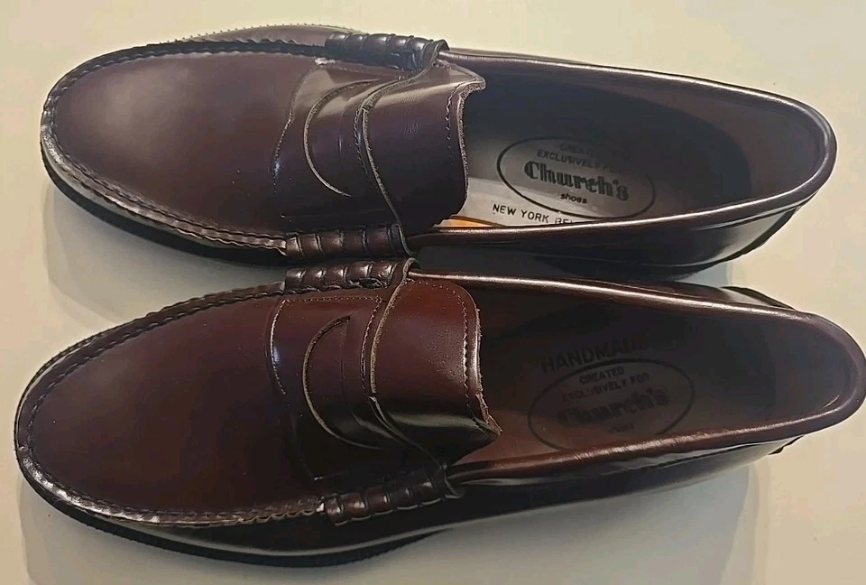 NOS! Vintage NEW Handmade Church’s Burgundy Men’s Leather Loafers Size 10.5N  - Image 4 of 4