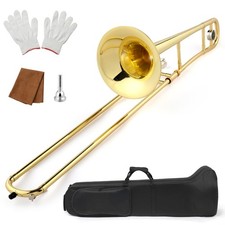 Ktaxon Bb Tenor Slide Trombone B Flat Brass Plated With Mouthpiece Case