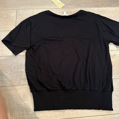 Michael Michael Kors Womens Black Short Sleeve Smocked Hem Top Size L - Picture 8 of 10