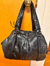 Francesco Biasia Black Real Soft Leather Shoulder Satchel Tote Medium/Large