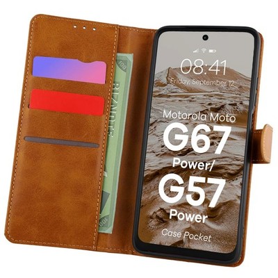 Handyhülle mit Klappe für Motorola Moto G57 Power/G67 Power Bizon Case Braun