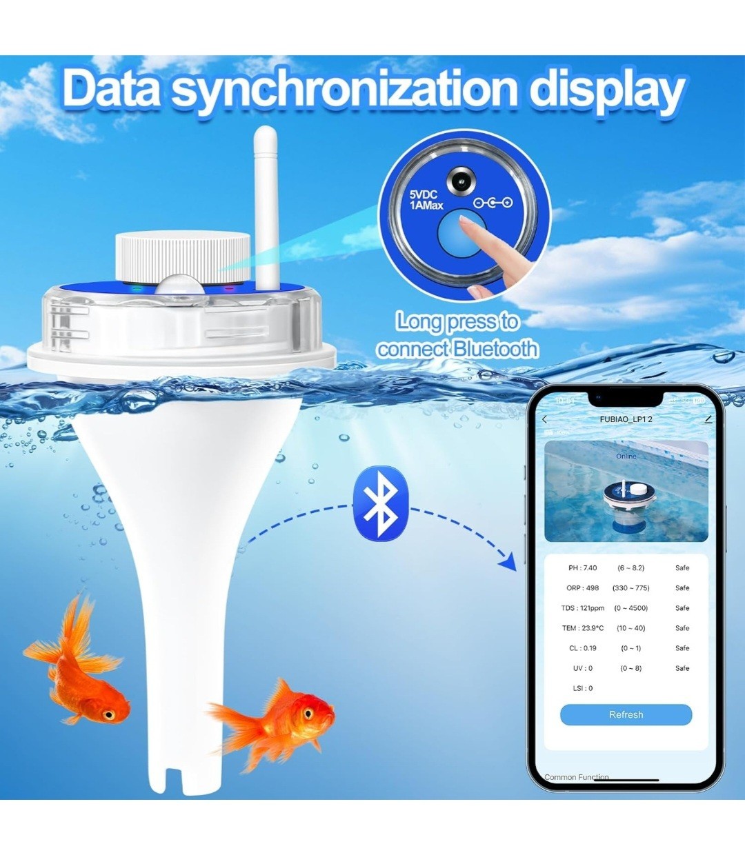 Kemi Intelligent Water Monitor 7 In 1 Digital Tester Works W/ Phone 