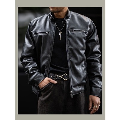 Café Racer Men Leather Jacket Black Brown Biker Genuine lambskin Leather S M L