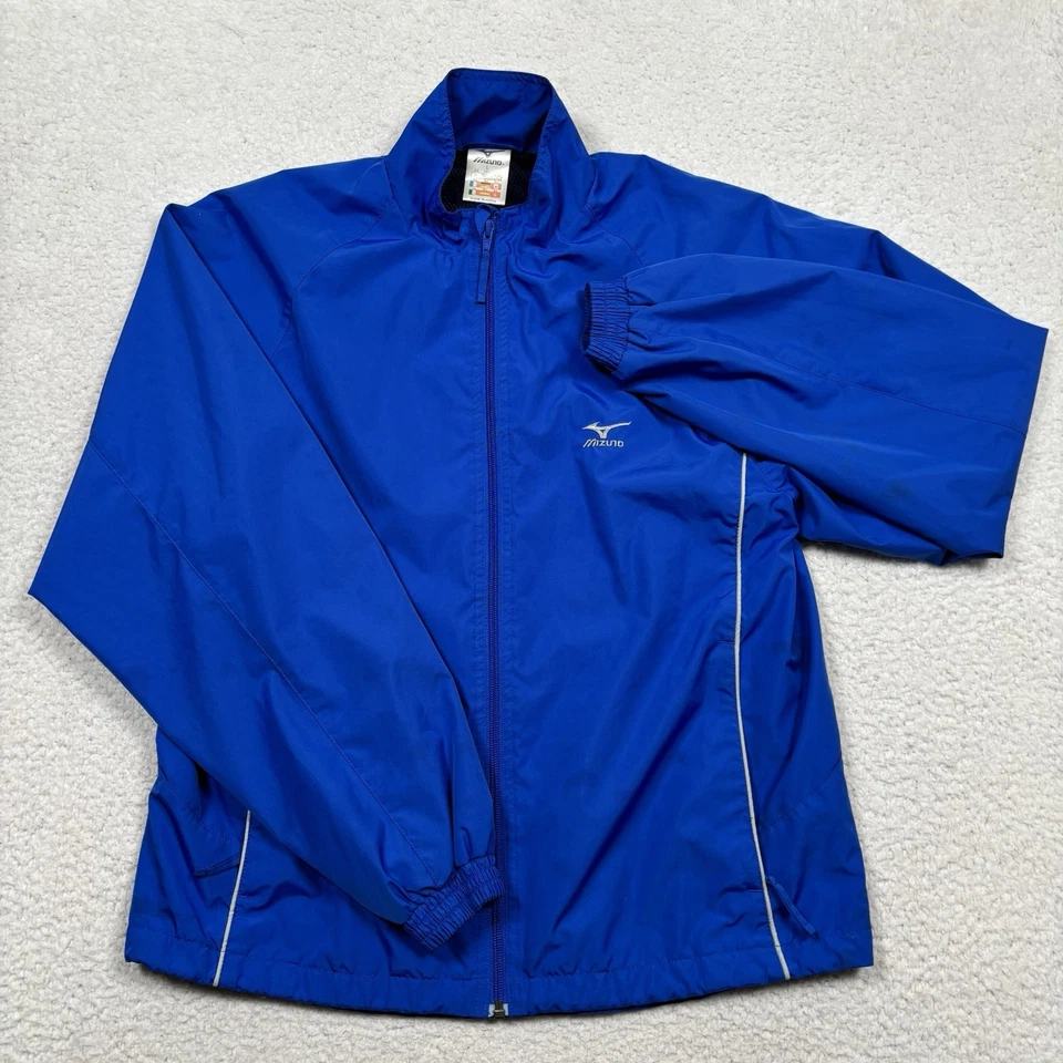 Mizuno Windbreaker Rain Jacket Mens L (FIT S/M) Blue Zips Pockets Sports *READ* - Image 2 of 4