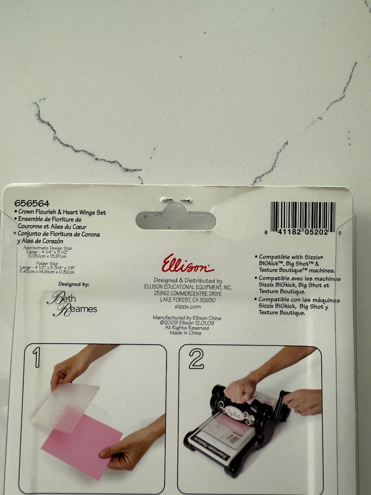 Sizzix Textured Impressions Large Folder ~ Crown Flourish & Heart Wing Set Craft