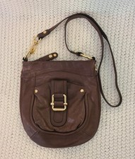 B Makowsky A203046 Brown Leather Crossbody Bag W/ Cheetah Lining Gold Accents