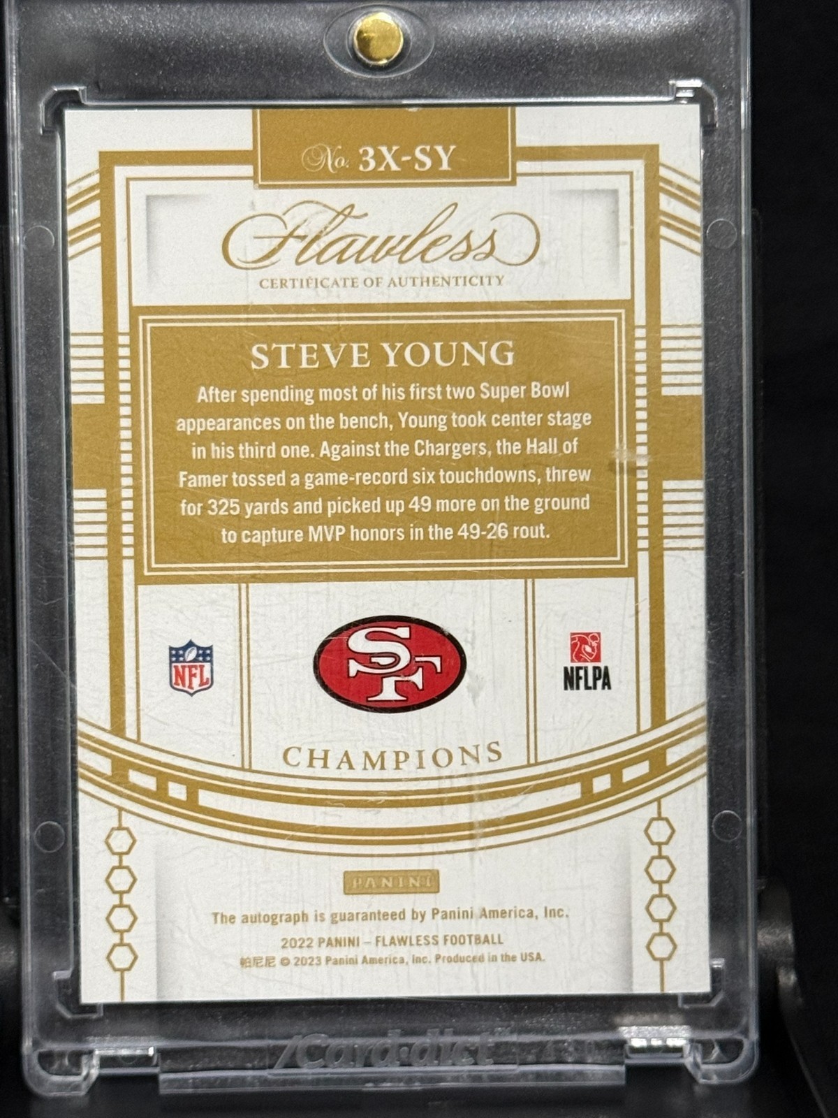 2022 Panini Flawless Steve Young 3 time Champions Auto Silver 10/10 #3X-SY 49ers view 3