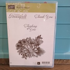 Stampin Up Heartfelt Blooms Rubber Stamps Set of 4 Thank You Thoughts Retired