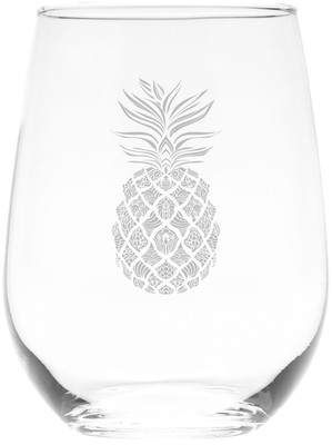 Pineapple Stemless Wine Glass - Tropical Themed - 17 oz