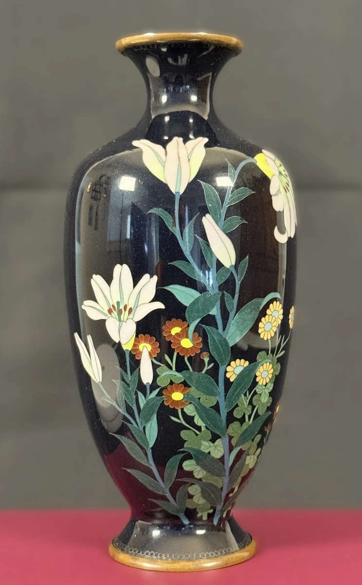 黑色古董原始景泰蓝日本古董花瓶| eBay
