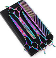 7" Dog Grooming Scissors Set with Rhinestone Accent - Rainbow Japanese 440C St