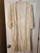 Altar d State Cream Sheer Open Front Lace Duster S/M boho, whimsy, cottagecore