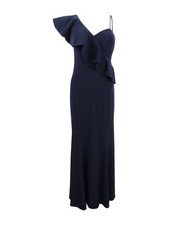 Xscape Women's Asymmetrical Ruffle Gown (6, Navy)