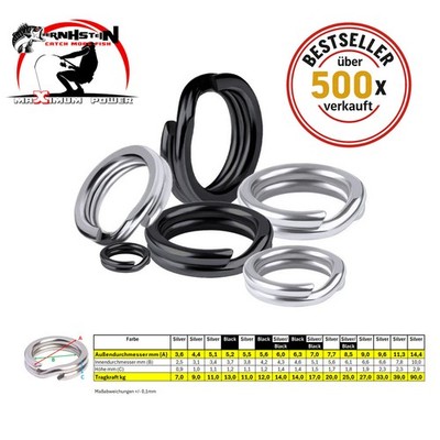 Sprengringe flach, Edelstahl Angel Splitringe Maximum Power, Silver o. Black