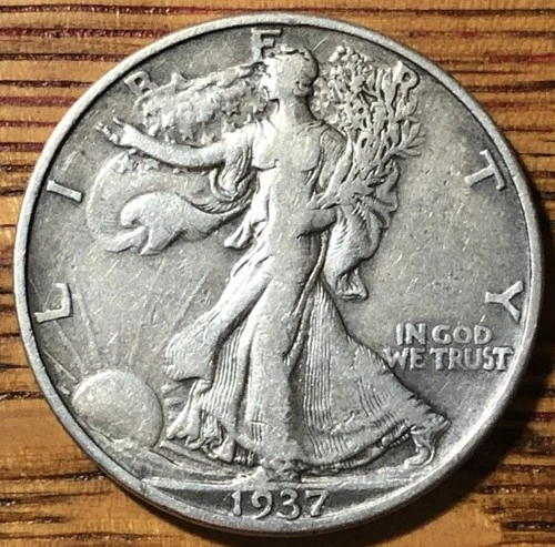 1937 D Walking Liberty Silver Half Dollar- XF Quality- Low Mintage - FREE SHIP