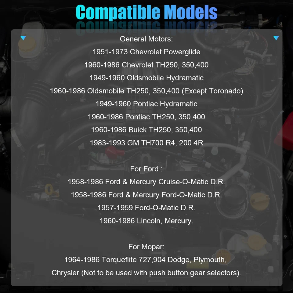 Kit de conversión de palanca de cambios de piso universal para GM TH350 TH400 700R4 Ford C4 C6 904 Foto 3 de 4