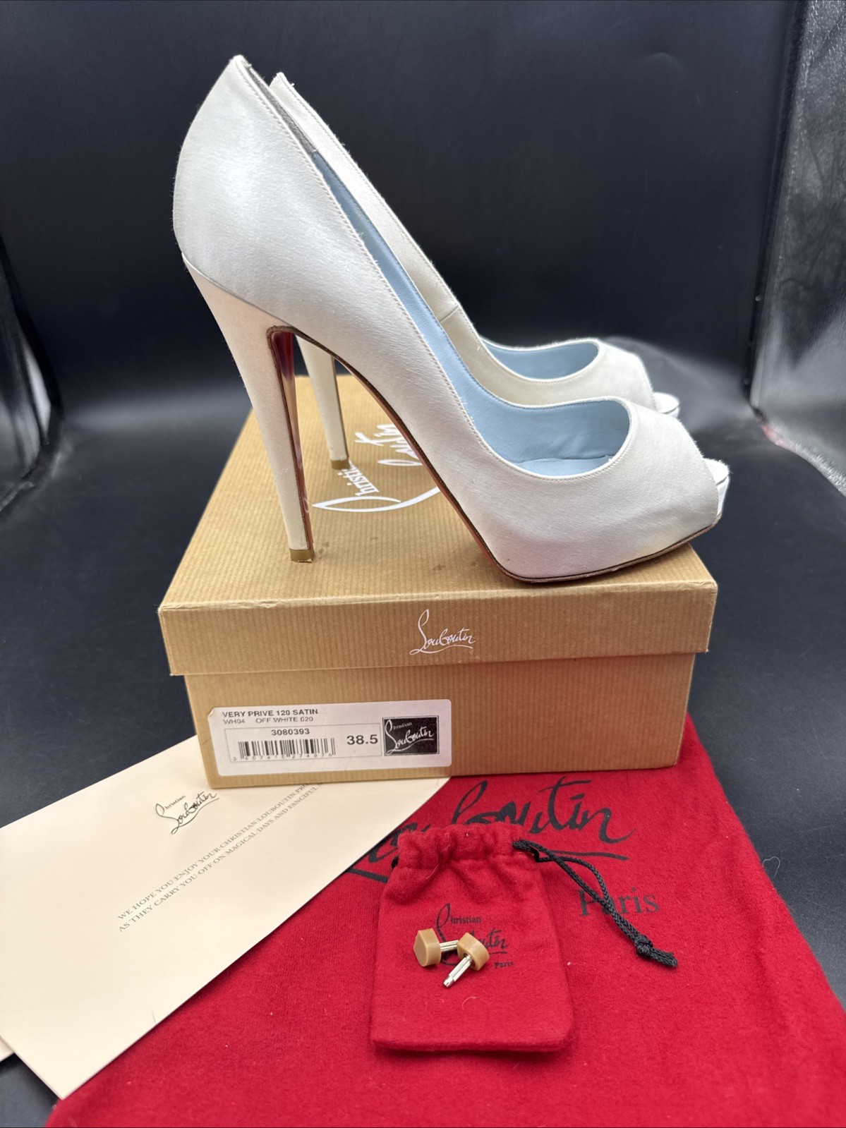 Christian Louboutin Very Prive 120 White Satin Bridal Heels Size Uk 5.5 Eu 38.5